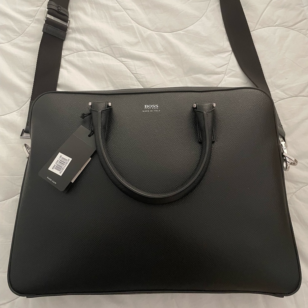 Boss Slim Black Leather Briefcase (brandnew)